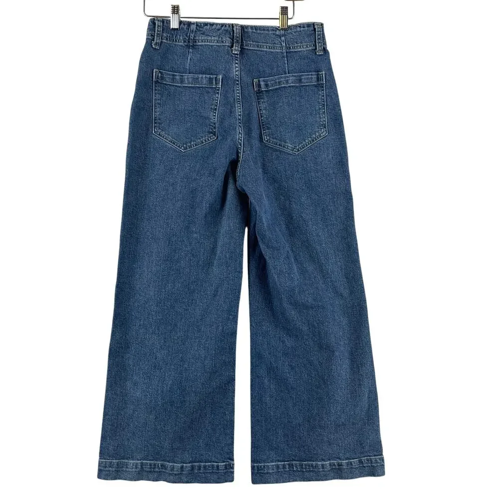 GAP Womens High Rise Wide-Leg Crop Jeans 8 29R Medium Wash Blue Stretch